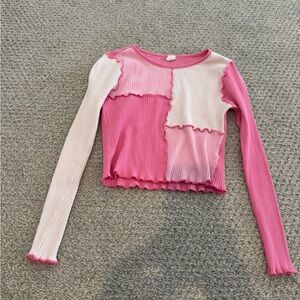 Girls color block ribbed ruffled long sleeve